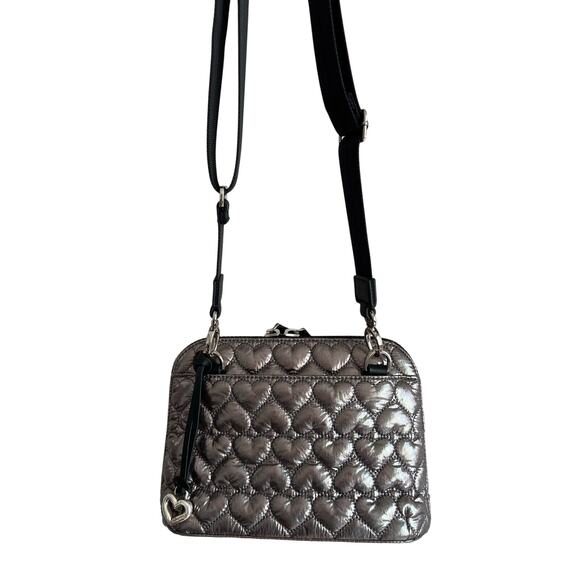 Brighton Koko Metallic Organizer Pewter Heart To Heart Crossbody Wallet H5518R - Picture 3 of 10